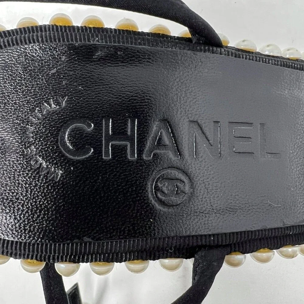 Chanel 2004 Vintage Heels‎ Black Satin Pearl 38.5 Y2K Karl Lagerfeld - Picture 6 of 10